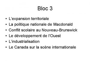 Bloc 3 Lexpansion territoriale La politique nationale de