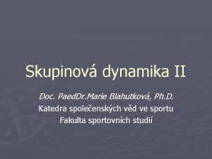 Skupinov dynamika II Doc Paed Dr Marie Blahutkov