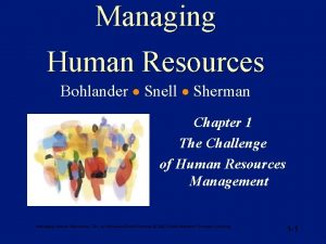 Managing Human Resources Bohlander Snell Sherman Chapter 1