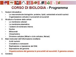 CORSO DI BIOLOGIA Programma 1 2 3 Nozioni