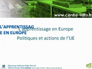 Lapprentissage en Europe Politiques et actions de lUE