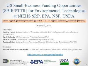 US Small Business Funding Opportunities SBIRSTTR for Environmental