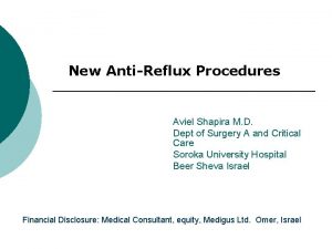 New AntiReflux Procedures Aviel Shapira M D Dept