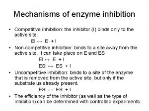 Mechanisms of enzyme inhibition Competitive inhibition the inhibitor