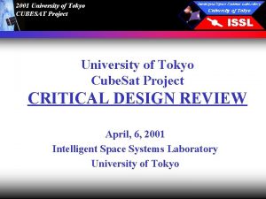 2001 University of Tokyo CUBESAT Project University of