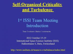 SelfOrganized Criticality and Turbulence st 1 ISSI Team