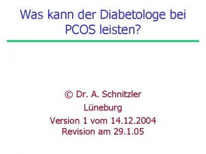 Was kann der Diabetologe bei PCOS leisten Dr