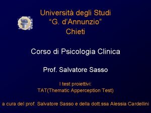 Universit degli Studi G dAnnunzio Chieti Corso di