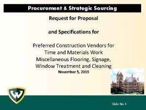 Procurement Strategic Sourcing Request for Proposal and Specifications