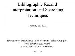 Bibliographic searching techniques