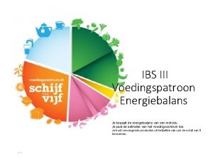 IBS III Voedingspatroon Energiebalans Je bepaalt de energiebalans