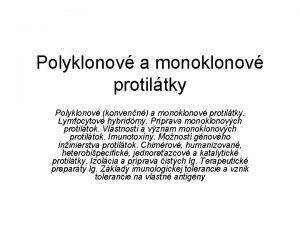 Polyklonov a monoklonov protiltky Polyklonov konvenn a monoklonov