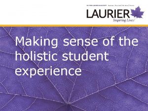 Making sense of the holistic student experience Meet