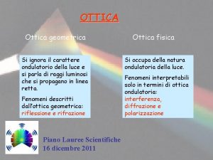 OTTICA Ottica geometrica Ottica fisica Si ignora il