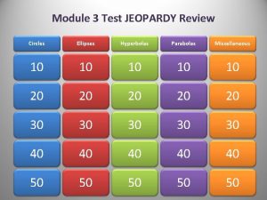 Module 3 Test JEOPARDY Review Circles Ellipses Hyperbolas