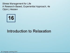 Stress Management for Life A ResearchBased Experiential Approach