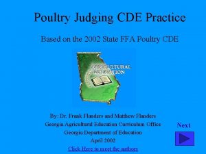 Poultry Judging CDE Practice Based on the 2002