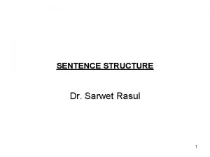 SENTENCE STRUCTURE Dr Sarwet Rasul 1 Review of