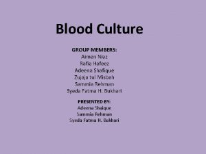 Blood Culture GROUP MEMBERS Aimen Niaz Rafia Hafeez