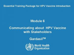 Essential Training Package for HPV Vaccine Introduction Module