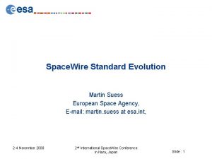 Space Wire Standard Evolution Martin Suess European Space