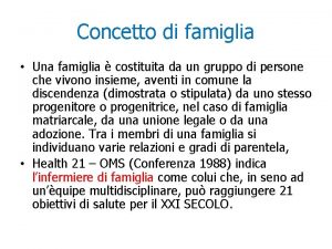 Concetto di famiglia Una famiglia costituita da un