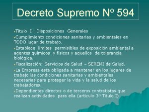 Decreto Supremo N 594 Titulo I Disposiciones Generales