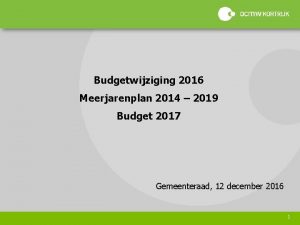 Budgetwijziging 2016 Meerjarenplan 2014 2019 Budget 2017 Gemeenteraad