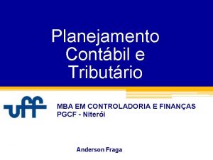 Planejamento Contbil e Tributrio MBA EM CONTROLADORIA E