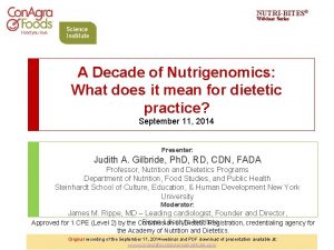 NUTRIBITES Webinar Series A Decade of Nutrigenomics What