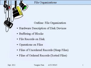 File Organizations Outline File Organization Hardware Description of