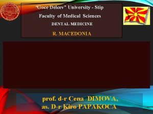 Goce Delcev University Stip Faculty of Medical Sciences