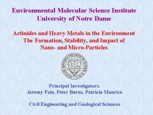 Environmental Molecular Science Institute University of Notre Dame