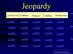 Jeopardy Qu hora es El alfabeto Nmeros Telfono
