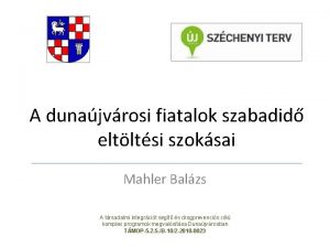 A dunajvrosi fiatalok szabadid eltltsi szoksai Mahler Balzs