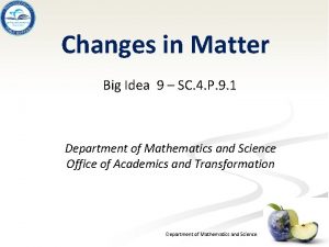 Changes in Matter Big Idea 9 SC 4