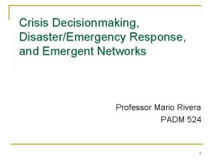 Crisis Decisionmaking DisasterEmergency Response and Emergent Networks Professor