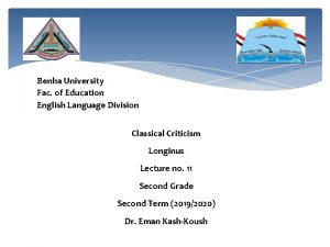Benha University Fac of Education English Language Division