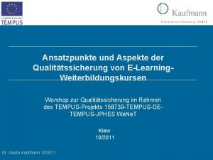 Ansatzpunkte und Aspekte der Qualittssicherung von ELearning Weiterbildungskursen