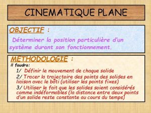 CINEMATIQUE PLANE OBJECTIF Dterminer la position particulire dun