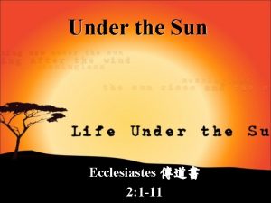 Under the Sun Ecclesiastes 2 1 11 2