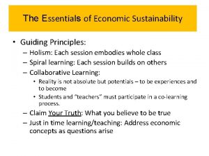 The Essentials of Economic Sustainability Guiding Principles Holism