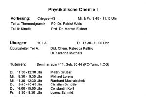 Physikalische Chemie I Vorlesung CriegeeHS Teil A Thermodynamik