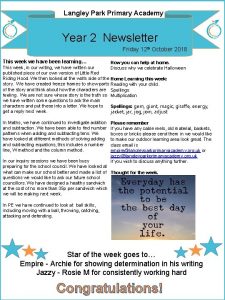 Langley Park Primary Academy Year 2 Newsletter Friday