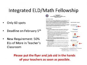 Integrated ELDMath Fellowship Only 60 spots Deadline on