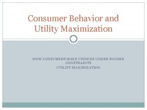 Consumer Behavior and Utility Maximization HOW CONSUMERS MAKE