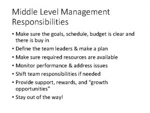 Middle Level Management Responsibilities Make sure the goals