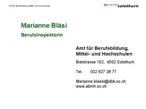 Amt fr Berufsbildung Mittel und Hochschulen Marianne Blsi