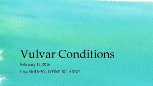 Vulvar Conditions February 18 2016 Lisa Abel MSN