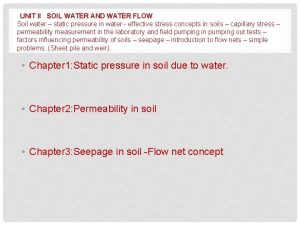 UNIT II SOIL WATER AND WATER FLOW Soil